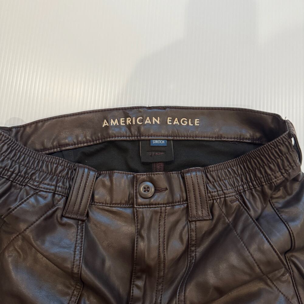 American Eagle Vegan Leather Cargo Pants Brown Straight Leg Women's 8 Long Y2K - Picture 14 of 16